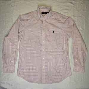 Ralph Lauren Shirt Mens Medium Pink Blue Check Plaid Button Down Cotton Pony